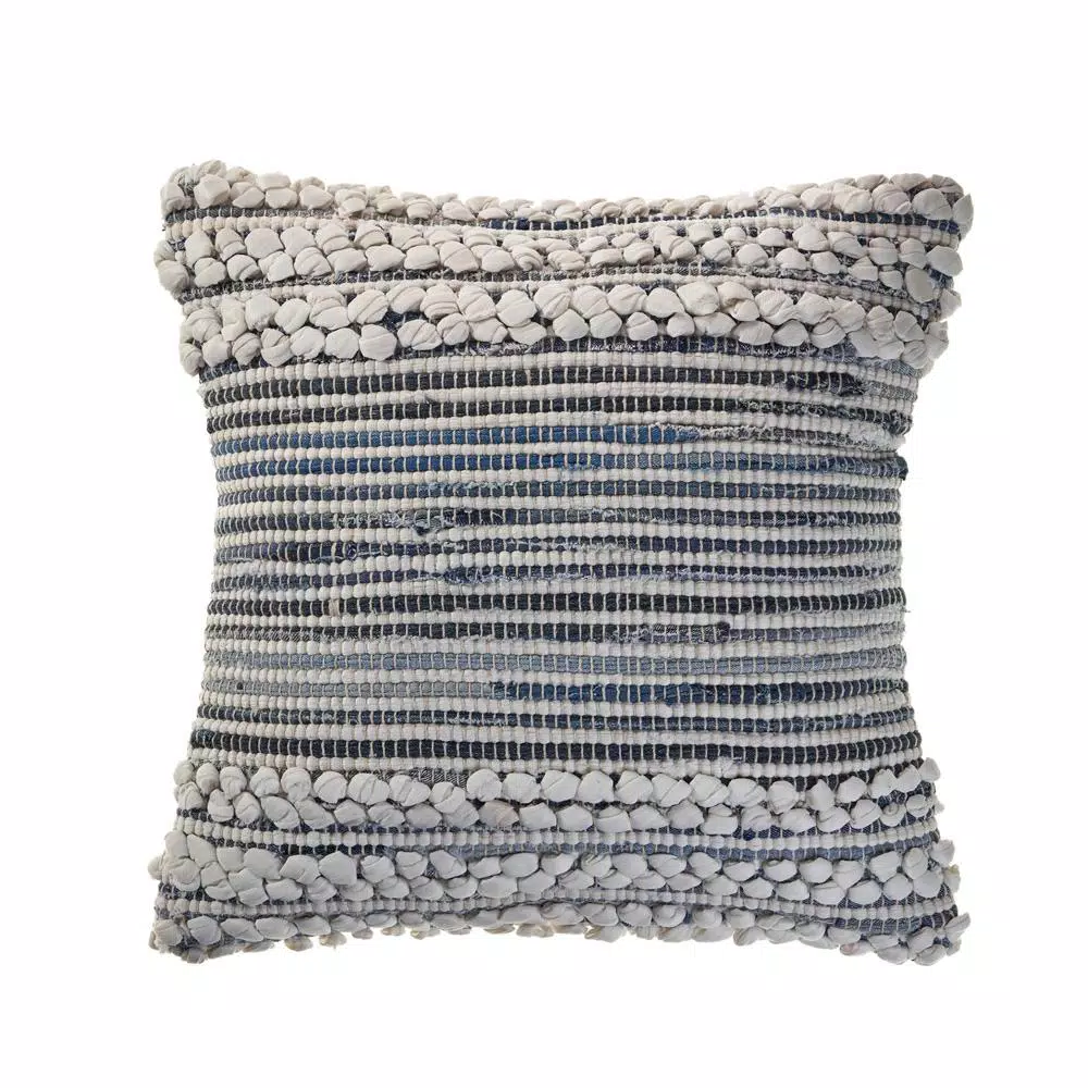 LR Home Crest Navy Blue and Ivory Abstract Textured Throw Pillow, 18 x 18 in.