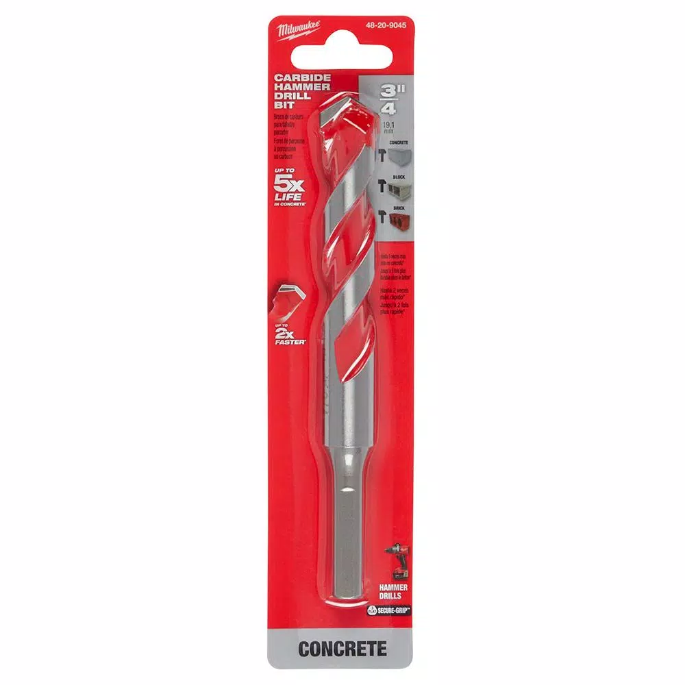 Milwaukee 3/4 in. x 6 in. Carbide Hammer Drill Bit for Concrete, Brick, and Block