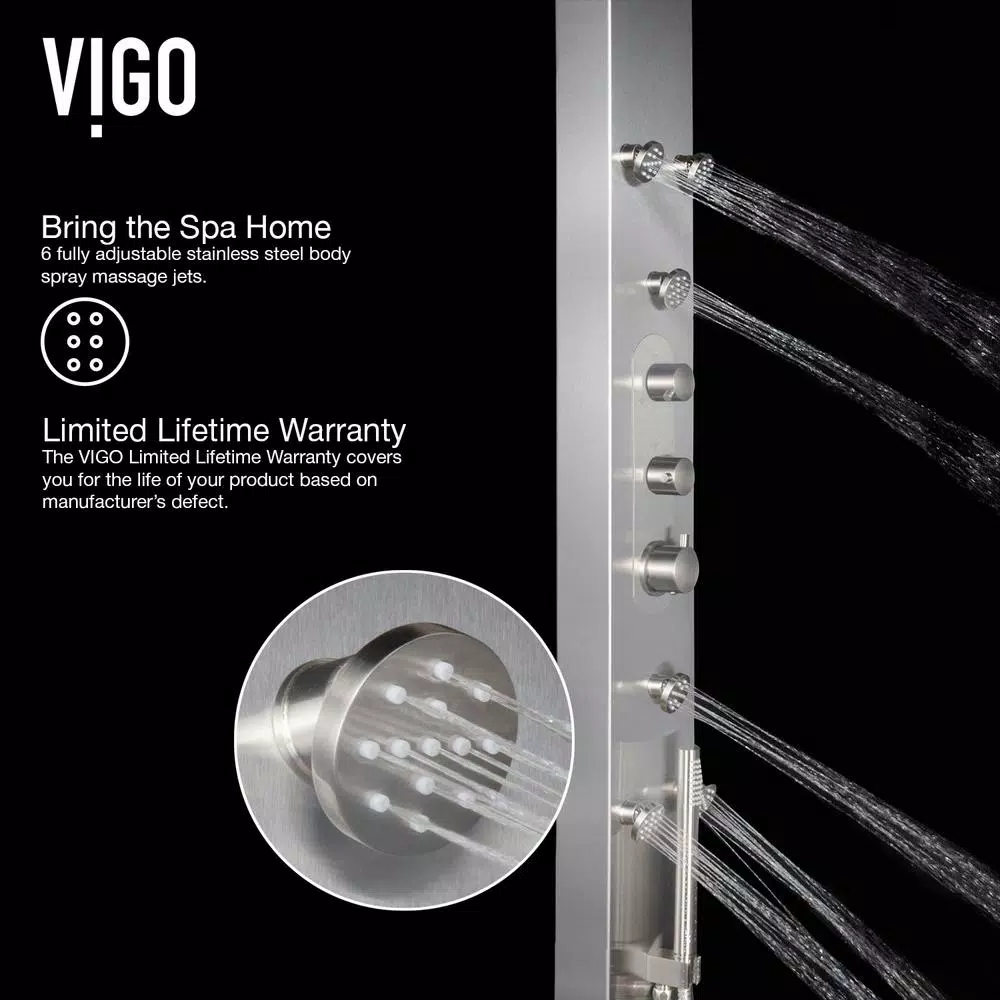 VIGO Dilana 66.875 in. Stainless Steel 6-Jet High Pressure Shower Panel System with Handheld Dual Shower