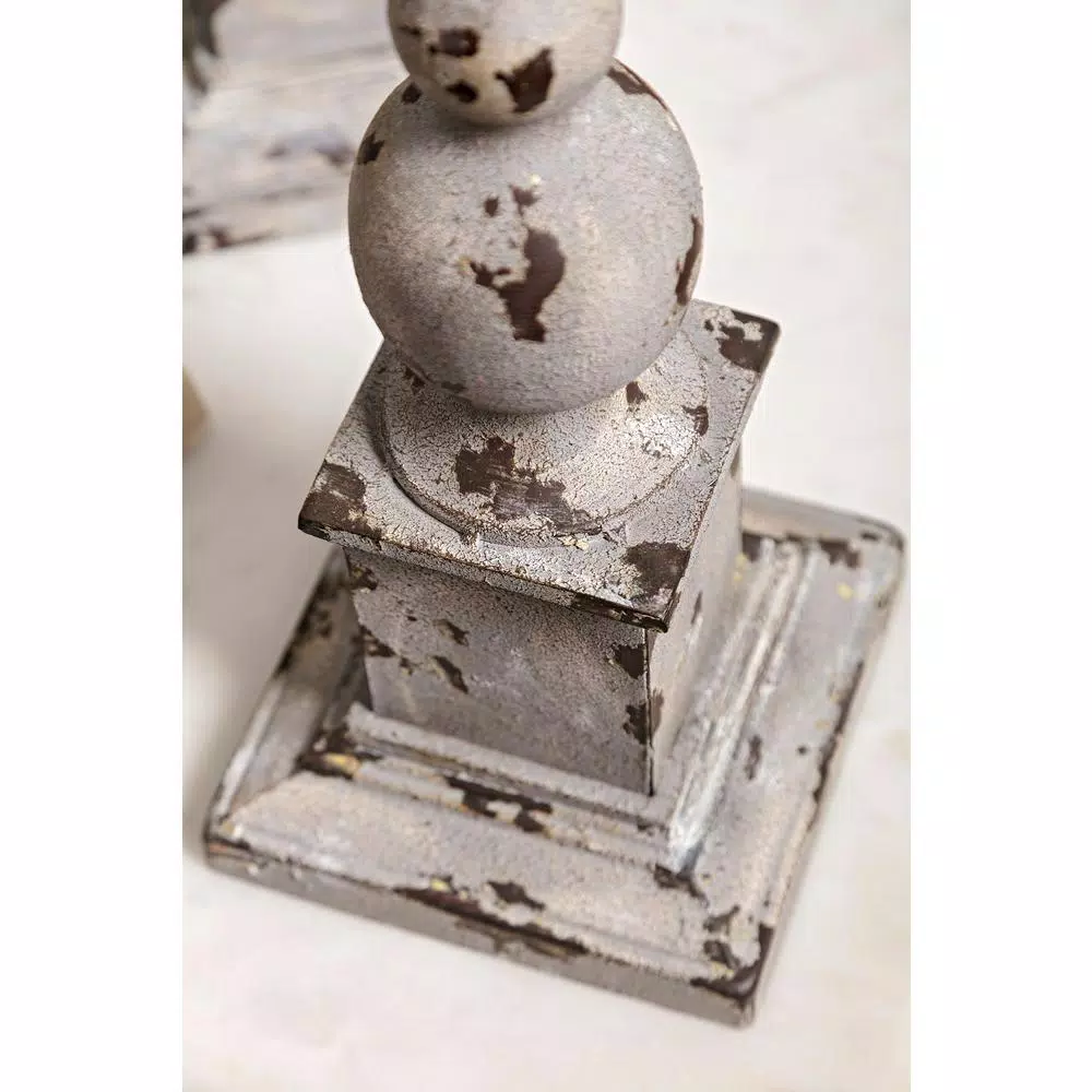 IMAX Hamilton Wrought Iron Hurricane Candleholders, Set of 2, Weathered Grey Finish