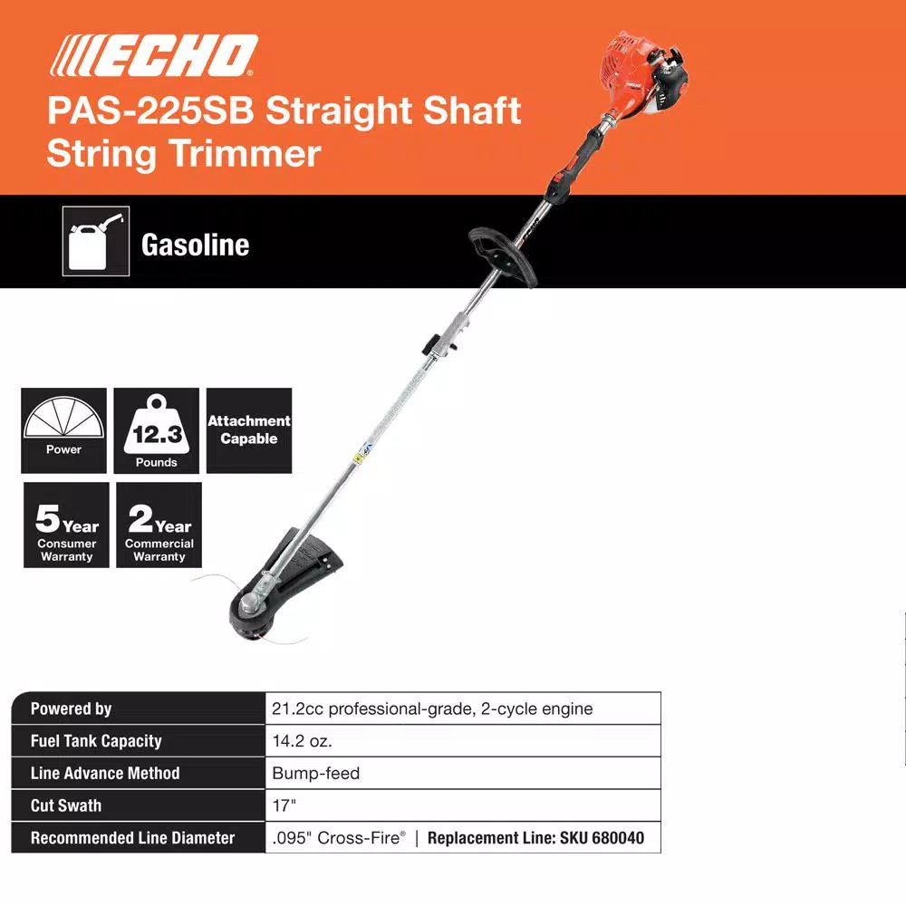 ECHO PAS-225SB 21.2 cc 2-Stroke Gas Straight Shaft Trimmer with Speed-Feed 400 Head