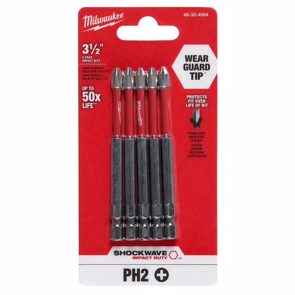 Milwaukee SHOCKWAVE 3.5 in. Phillips #2 Impact Duty Steel Driver Bits, 5-Pack