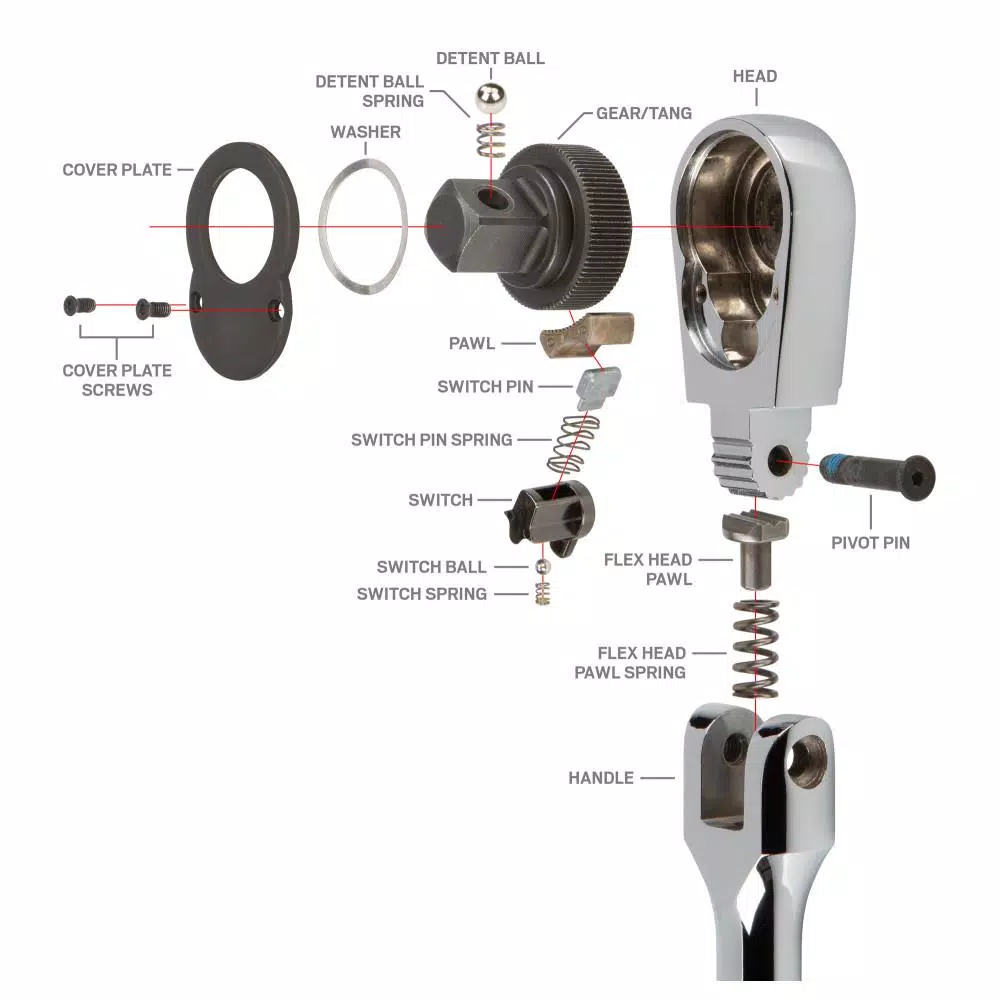 TEKTON 1/2 in. Drive 14 in. Flex Head Bent Handle Ratchet, 90-Tooth