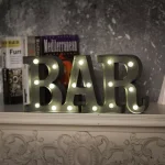 Winsome House Bar Marquee Lighted Sign with 17 LED Globe Bulbs - Gray Metal Wall Decor thumbnail 3