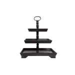 3R Studios Black Wood Three Tier Decorative Tray with Handles thumbnail 1