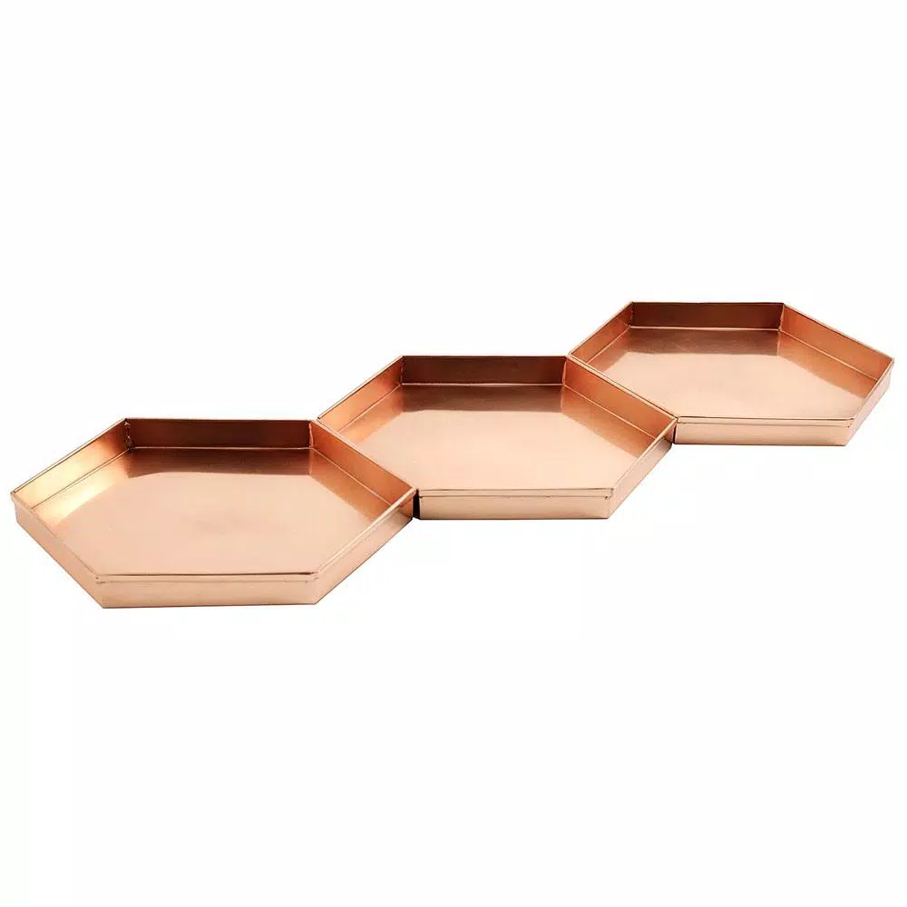 Achla Designs Hexagonal Copper Plated Stainless Steel Decorative Trays, Set of 3