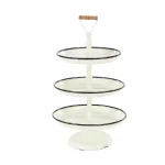 LITTON LANE Rustic Reflections 3-Tier Metal Pedestal Tray, Distressed White with Black Accents thumbnail 3