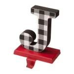 Glitzhome JOY Christmas Stocking Holder Set of 3 - Buffalo Plaid Wood and Metal Decor thumbnail 2