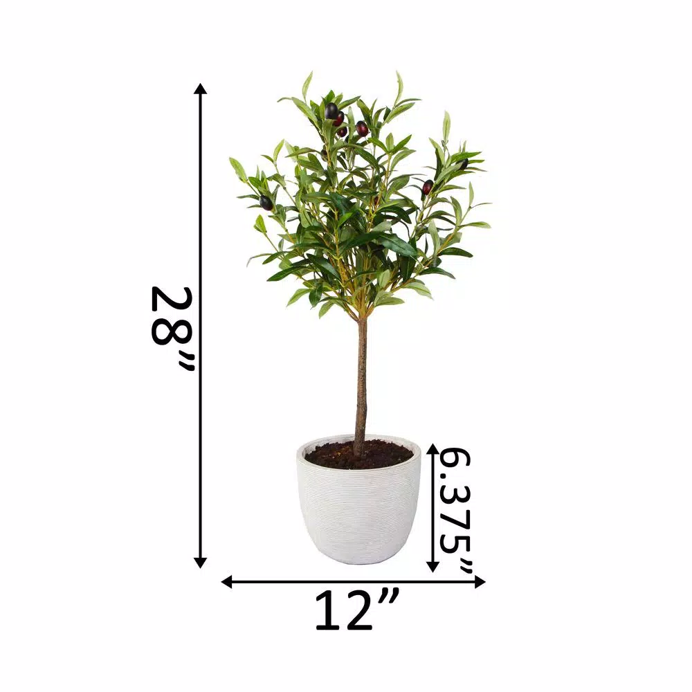 Flora Bunda 28 in. Faux Olive Tree in Gray Cement Pot