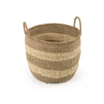 Zentique Large Hand Woven Seagrass and Palm Leaf Striped Basket with Handles thumbnail 1