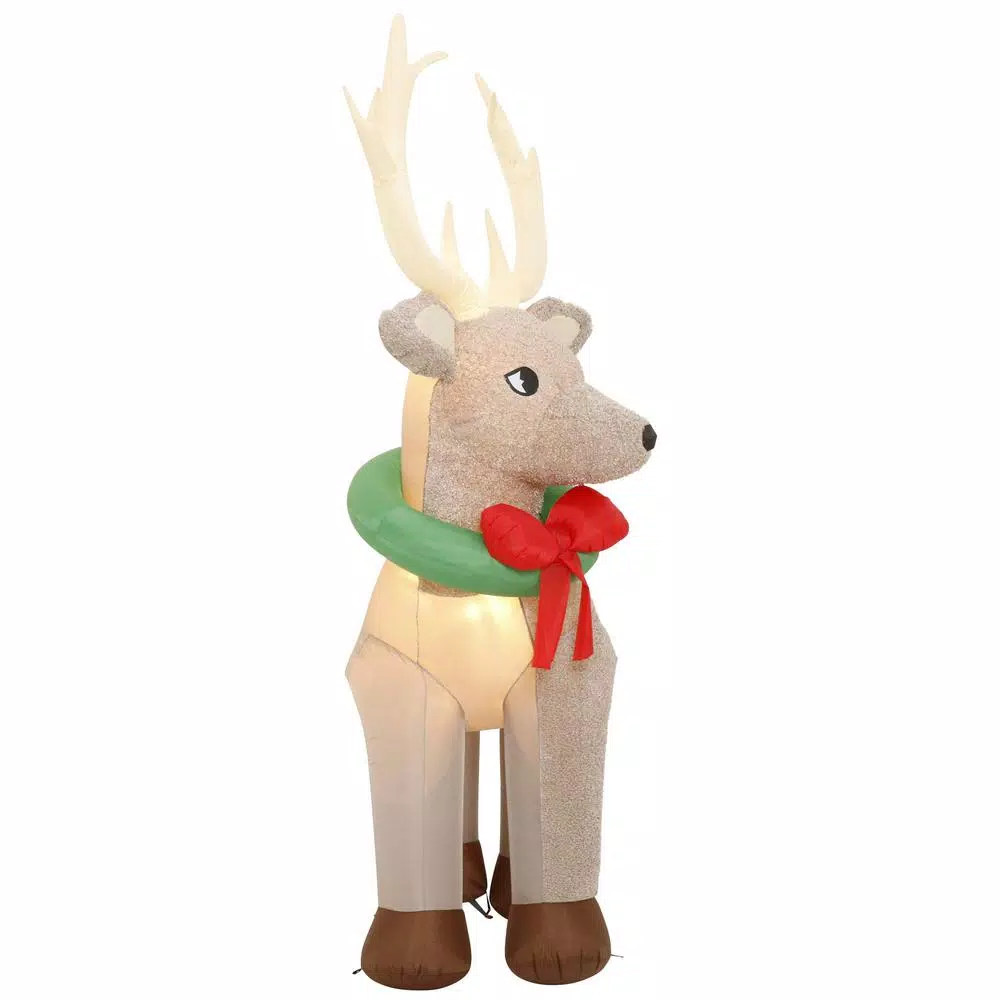 Home Accents Holiday 11 ft. Pre-Lit Giant Airblown Inflatable Fuzzy Reindeer with LED Lights