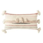 3R Studios Pink, Brown and Black Striped Kilim Throw Pillow with Tassels, 28 x 14 in. thumbnail 1