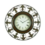 LITTON LANE 38 in. Traditional Fleur-De-Lis Iron Wall Clock - Distressed Bronze Finish thumbnail 1