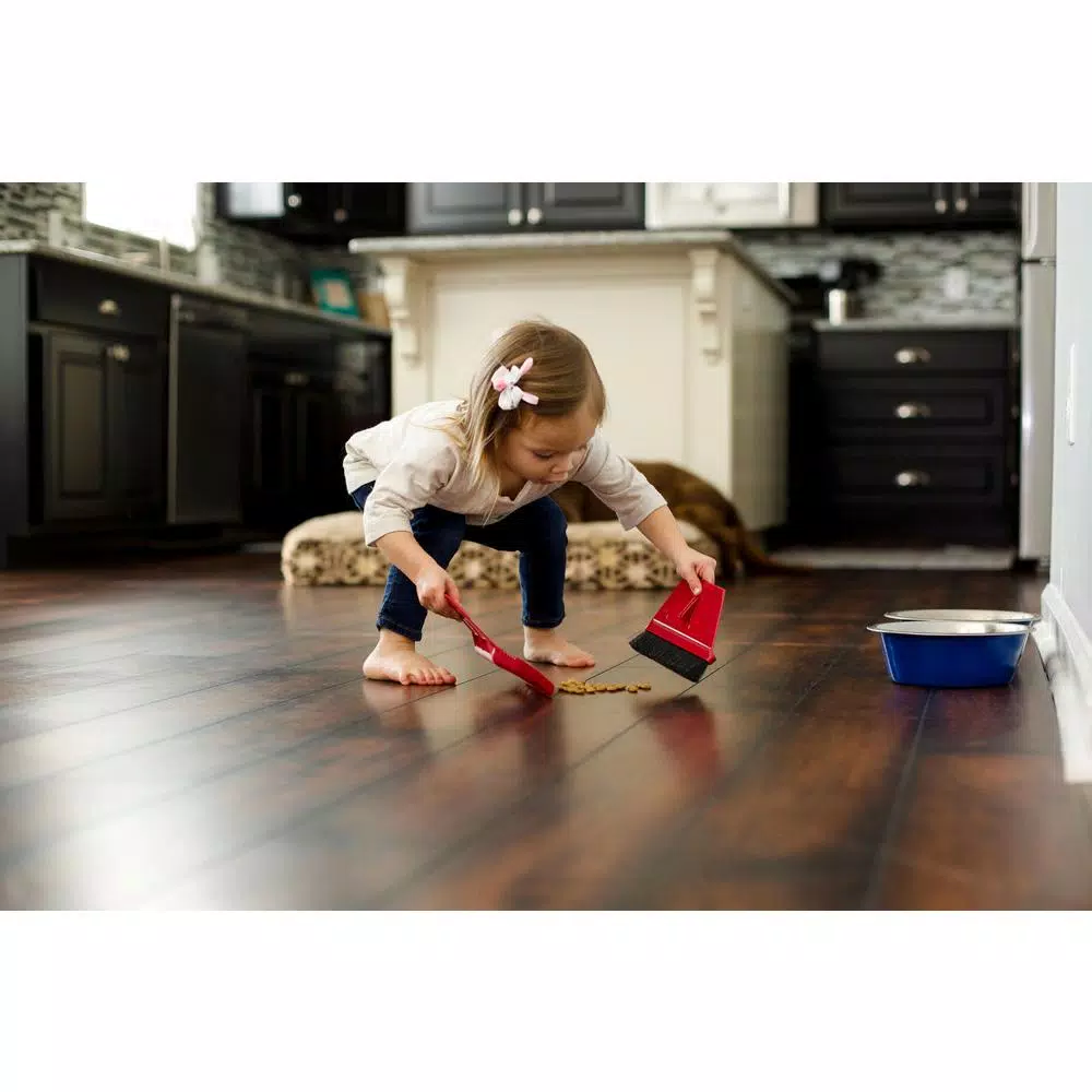 WISP miniWISP 6 in. Red Whisk Broom and 7 in. Dustpan Set with Electrostatic Bristle Seal Technology