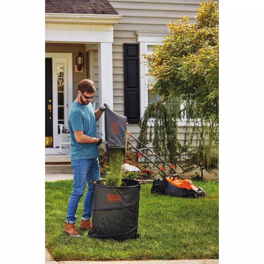 BLACK+DECKER 15 in. 10 Amp Corded Electric Walk Behind Push Lawn Mower with Bagger