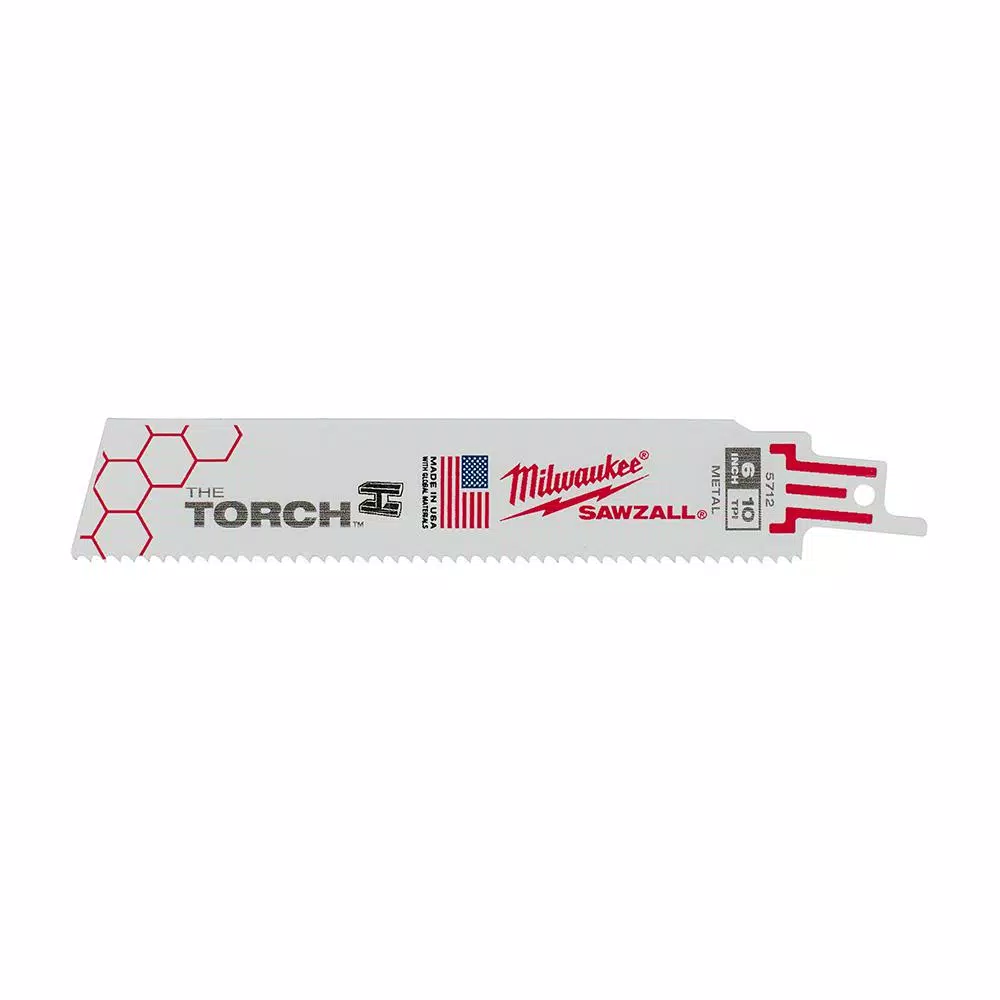 Milwaukee TORCH 6 in. 10 TPI Metal Cutting Reciprocating Saw Blades, Bi-Metal, 5-Pack
