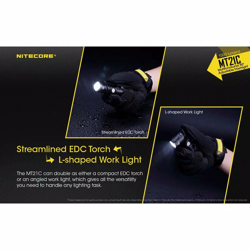 NITECORE MT21C 90° Adjustable LED Flashlight, 1000 Lumens, USB Rechargeable