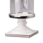 Benjara Admirably Modern Glass Pedestal Candle Holder with Silver Finish thumbnail 4