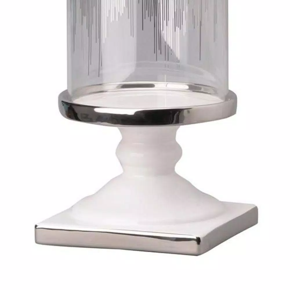 Benjara Admirably Modern Glass Pedestal Candle Holder with Silver Finish