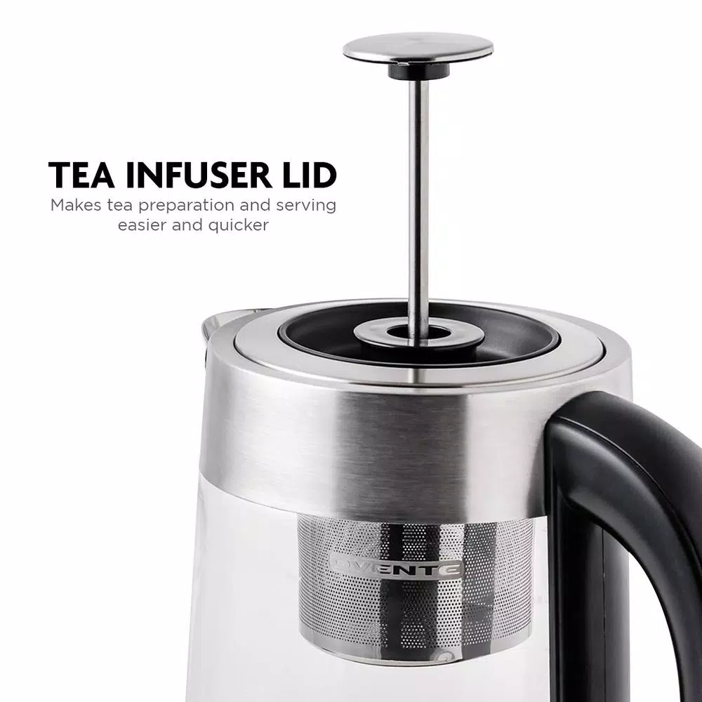 Ovente 1.7L Variable Temperature Glass Electric Kettle with ProntoFill Technology, Silver