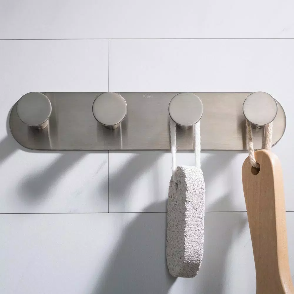 KRAUS Elie 4-Hook Bathroom Robe and Towel Rack, Brushed Nickel