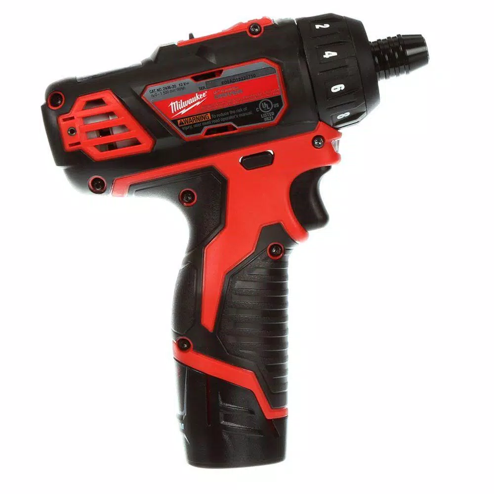 Milwaukee M12 12V Lithium-Ion Cordless 1/4 in. Hex 2-Speed Screwdriver Kit with Two 1.5 Ah Batteries and Case