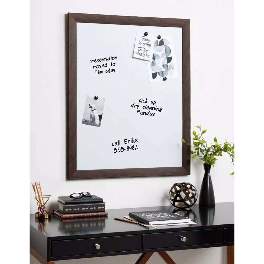 DesignOvation Kate and Laurel Beatrice Walnut Brown Rectangle Magnetic Dry Erase Memo Board