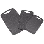 Unbranded 3-Piece Granite Look Plastic Cutting Board Set with Non-Slip Rubber Sides and Deep Juice Grooves, Black thumbnail 1