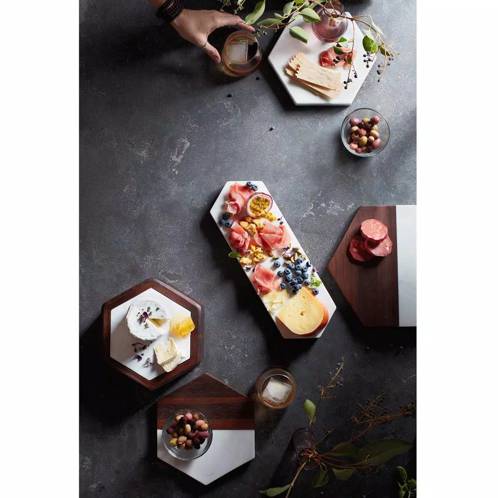 Libbey Urban Story 15-inch Wood and Marble Hexagon Flip Serving Tray