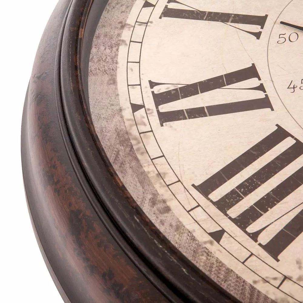 Pinnacle Baldaud 30 in. Antique Bronze Roman Numeral Wall Clock, Oversized Round Analog Design