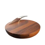 Nambe Harmony Acacia Wood Round Cheese Board with Knife Set thumbnail 1