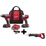 Milwaukee M18 18V Lithium-Ion 3-Tool Combo Kit with Drill/Driver, Impact Driver, and SAWZALL Reciprocating Saw thumbnail 1
