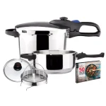 Magefesa Favorit Stainless Steel Pressure Cooker Set, 6.3 Qt. and 4.2 Qt. with Multi-Lid System thumbnail 1