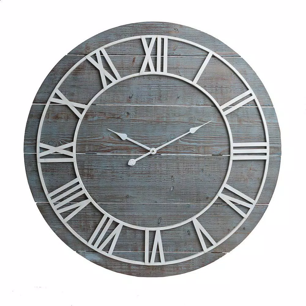 Pinnacle 36 in. Rustic Washed Gray Wood Plank Frameless Wall Clock
