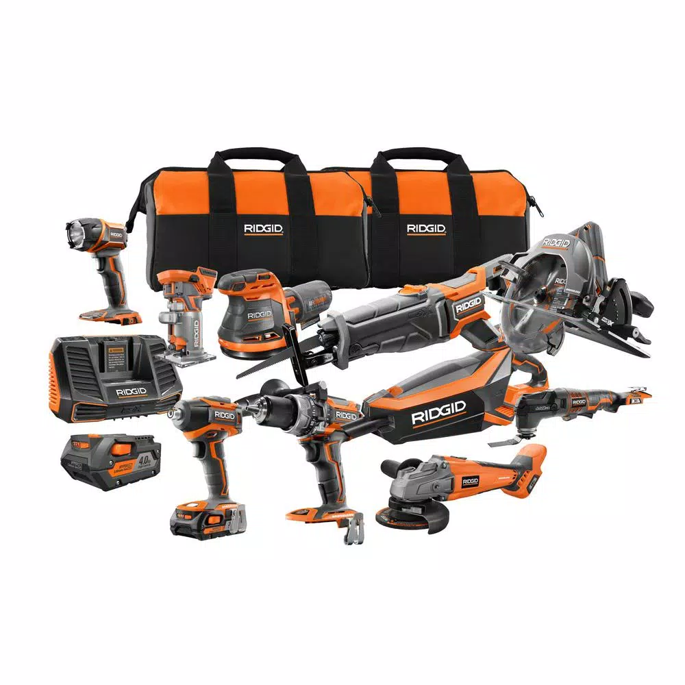RIDGID 18V Brushless Cordless 10-Piece Combo Kit with 4 Lithium-Ion Batteries