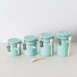 Home Basics 4-Piece Ceramic Kitchen Canister Set with Wooden Spoons - Turquoise thumbnail 1