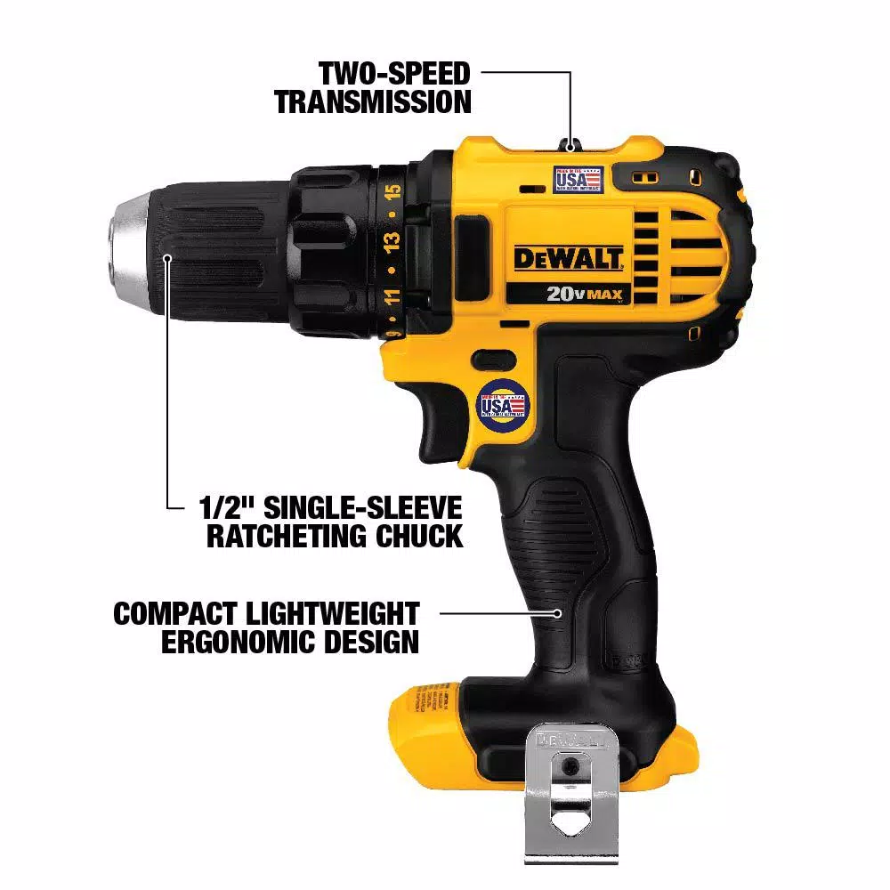 DEWALT 20V MAX Cordless Compact 1/2 in. Drill/Driver Kit with (2) 1.3Ah Batteries, Charger & Bag