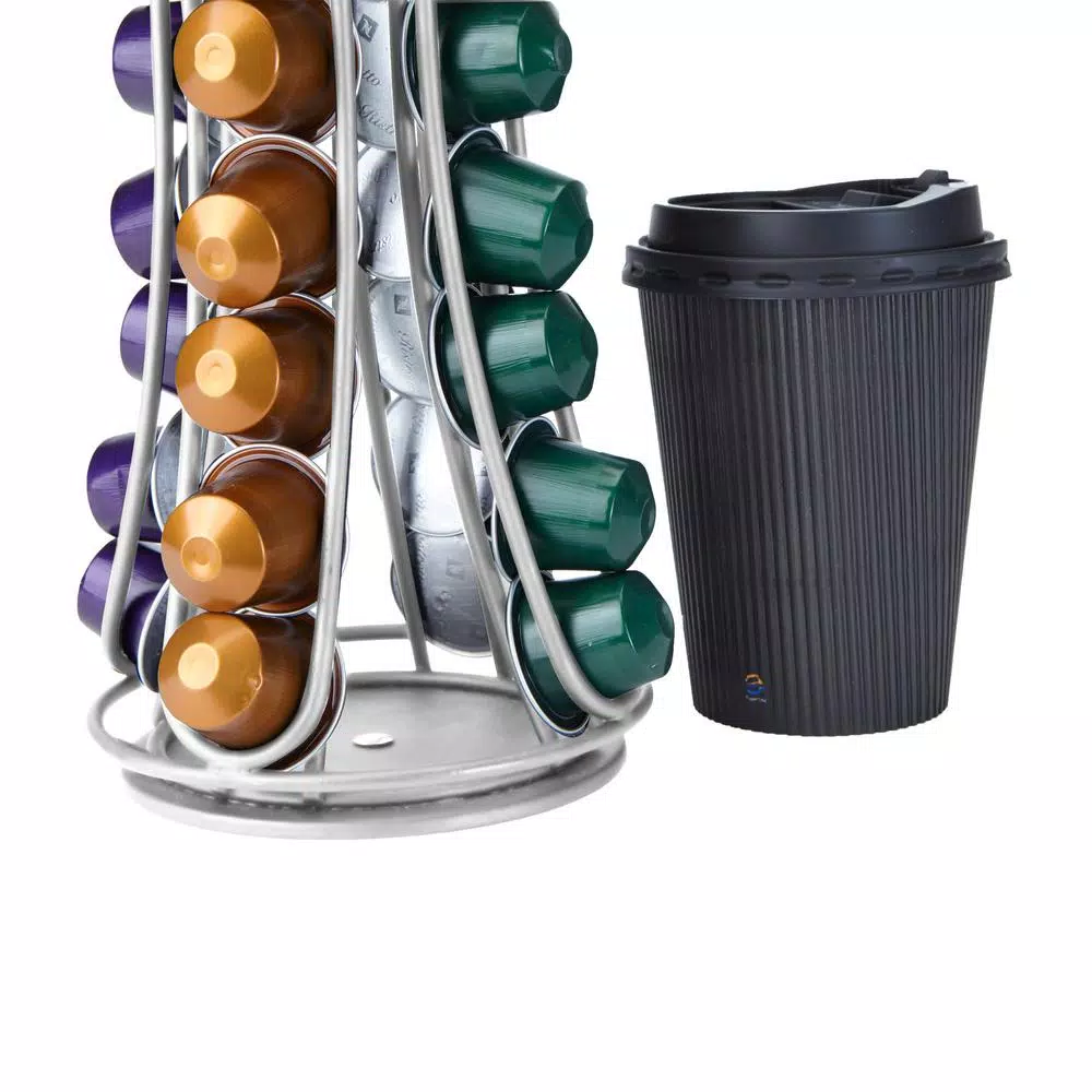 Mind Reader Nespresso Compatible Black Metal Coffee Capsule Holder & Spinning Dispenser (Holds 44)