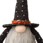 Glitzhome 20 in. Halloween Fabric Gnome Sitter Decor with Posable Hat and Faux Fur Beard thumbnail 2