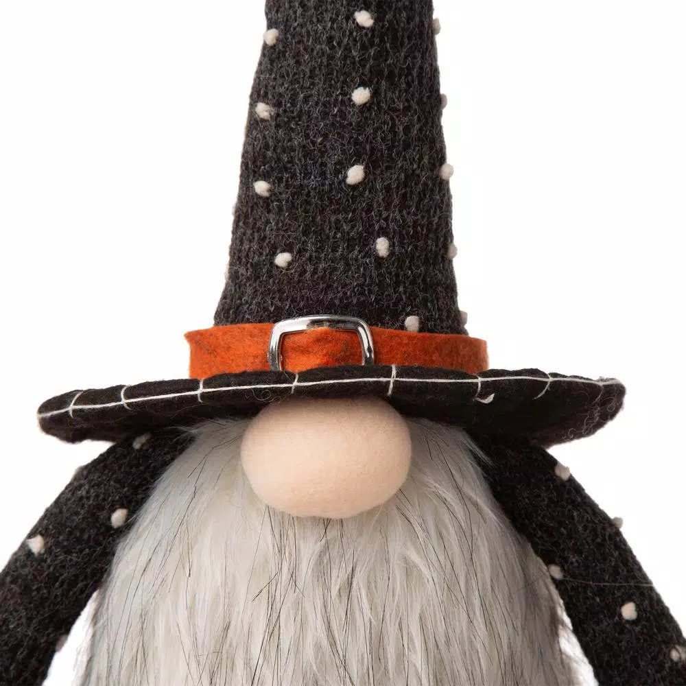 Glitzhome 20 in. Halloween Fabric Gnome Sitter Decor with Posable Hat and Faux Fur Beard