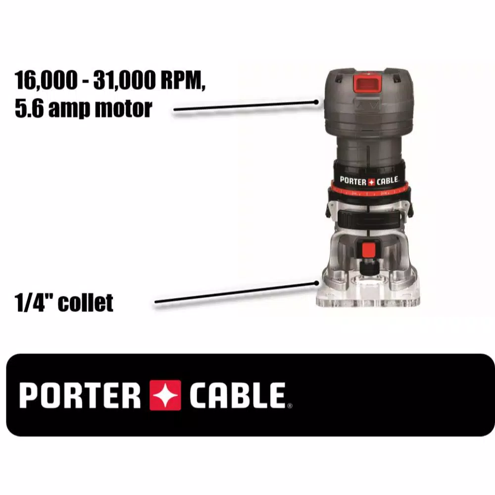 Porter-Cable PCE6435 5.6 Amp Variable Speed 1/4 in. Laminate Trimmer