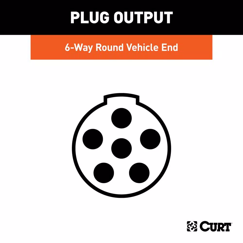 CURT 6-Way Round Vehicle-Side Connector Socket, Black Plastic
