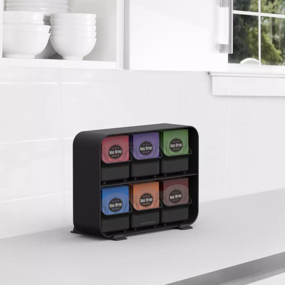 Mind Reader Clutch 6-Drawer Tea Bag Organizer Holder, 90-Bag Capacity, Black