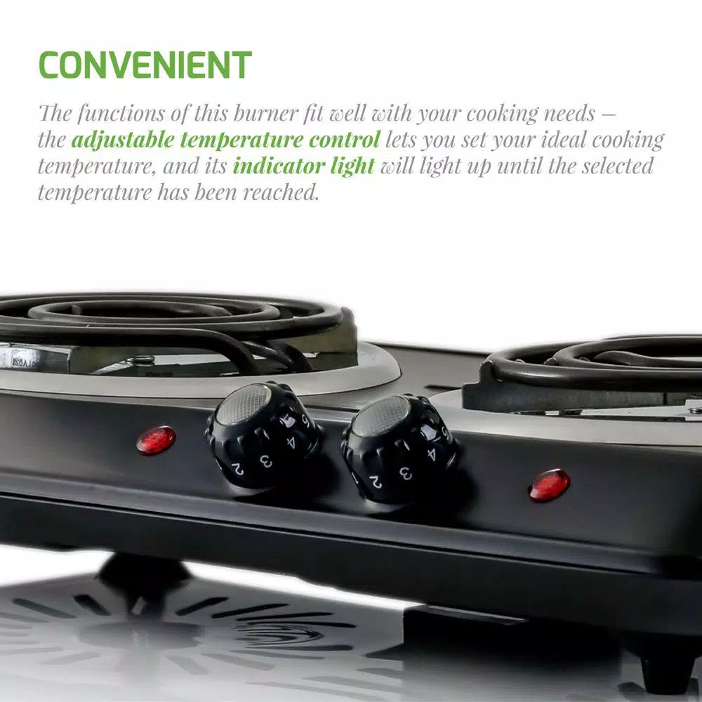 Ovente BGC102B Electric Double Coil Hot Plate Burner, 1700W, Black