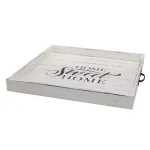 Stonebriar Collection Stonebriar Rustic White Wood Decorative Serving Tray with Metal Handles thumbnail 1