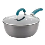 Rachael Ray Create Delicious 10 in. Hard-Anodized Aluminum Nonstick Skillet with Glass Lid, Gray/Teal thumbnail 1