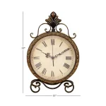 LITTON LANE 17 in. x 11 in. Round Wrought Iron Table Clock with Tarnished Bronze Finish thumbnail 5