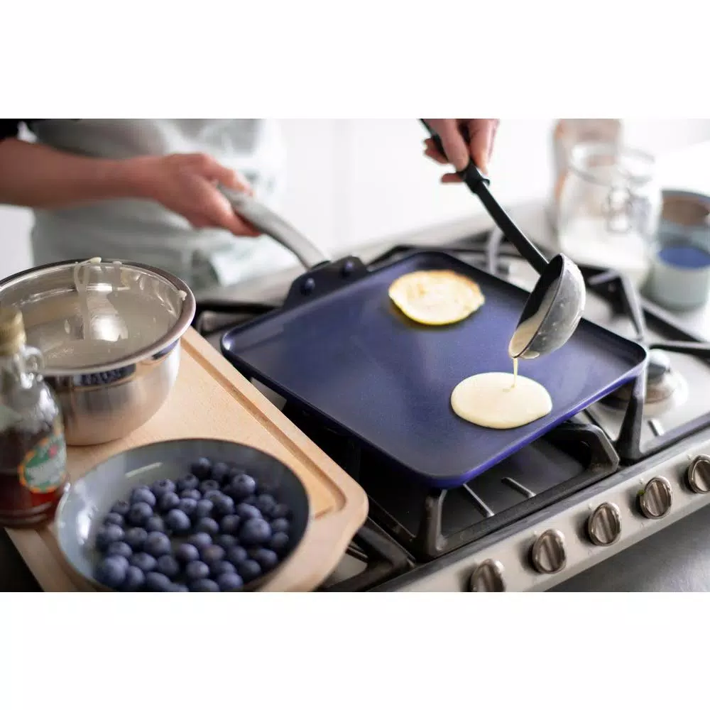 Blue Diamond 11 in. Aluminum Ceramic Nonstick Square Griddle, Blue