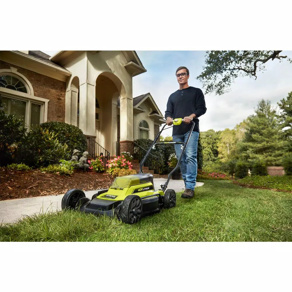 RYOBI 40V 18 in. 2-in-1 Cordless Lithium-Ion Walk Behind Push Mower with 4 Ah Battery and Charger Included