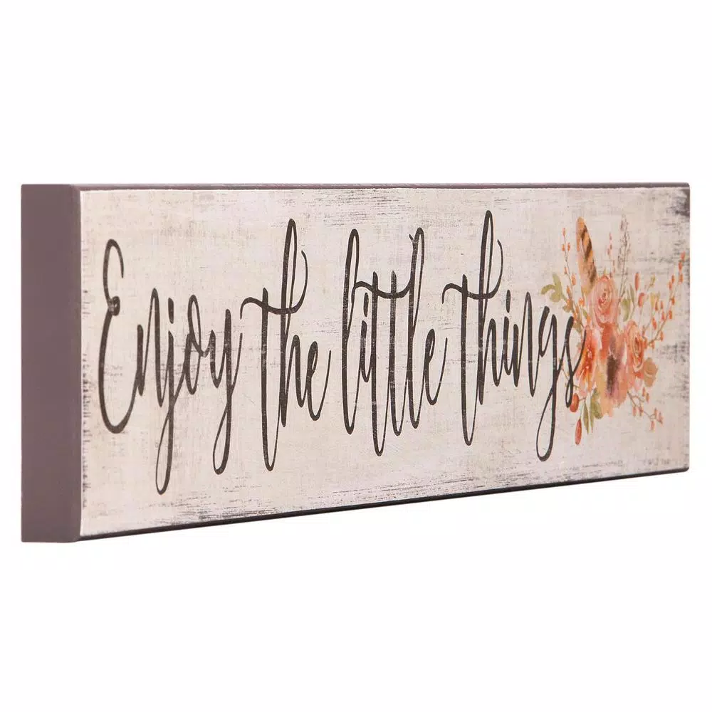 Pinnacle Enjoy The Little Things Rustic Wood Sign - Farmhouse Floral Wall Art